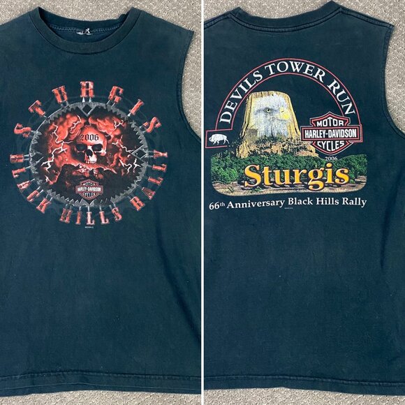 2006 Harley Davidson Sturgis Tank Top T Shirt Men's Medium Devil's Tower Run - Picture 1 of 10